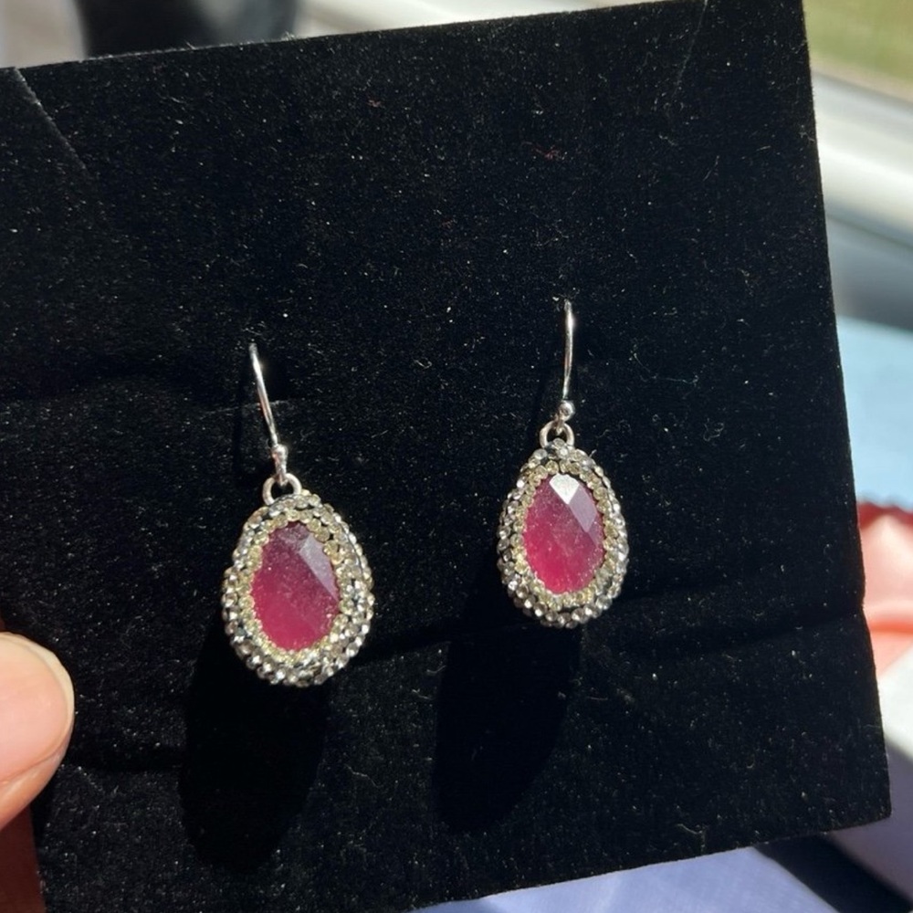 Gorgeous Ruby Crystal Hematite Finish Dangle Drop… - image 6